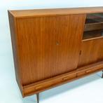 Highboard | Vintage | Teak | Glas |  3785, Huis en Inrichting, Kasten | Wandmeubels, Ophalen of Verzenden, Zo goed als nieuw, Teakhout