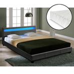Houten bed stof LED-verlichting en matras 180x200 donkergrij, Huis en Inrichting, Slaapkamer | Bedden, Verzenden, Nieuw