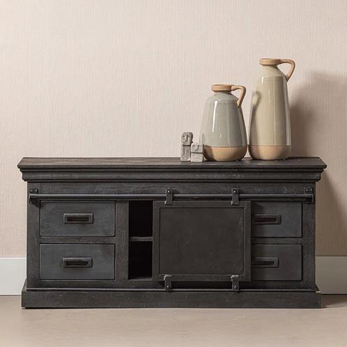 Tv-meubel Mangohout Milan 120 Zwart, Huis en Inrichting, Kasten | Televisiemeubels, 25 tot 50 cm, Nieuw, Overige houtsoorten, Minder dan 100 cm