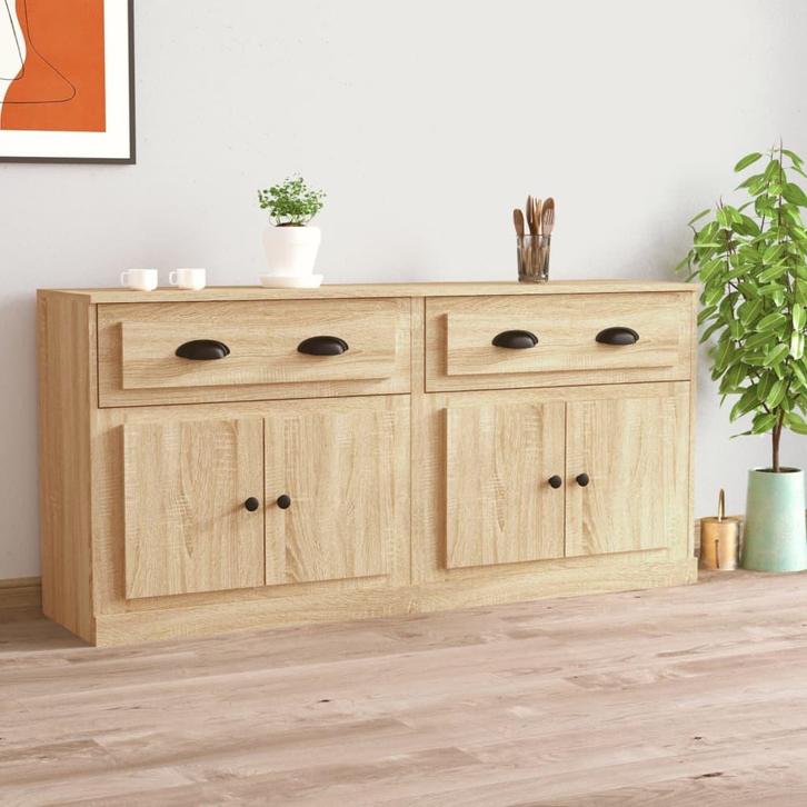 vidaXL Dressoirs 2 st bewerkt hout sonoma eikenkleurig, Huis en Inrichting, Kasten | Dressoirs, Nieuw, Overige houtsoorten, Verzenden