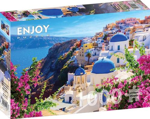 Santorini with Flowers Puzzel (1000 stukjes) | Enjoy Puzzle, Hobby en Vrije tijd, Denksport en Puzzels, Nieuw, Verzenden