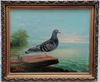 Charles Mertens (1865-1919) - Pigeon in a lake landscape, Antiek en Kunst