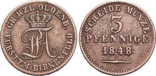 Fuer Birkenfeld, Cu-3 Pfennig 1 1848 Oldenburg Paul Fried..., Postzegels en Munten, Munten | Europa | Niet-Euromunten, Verzenden