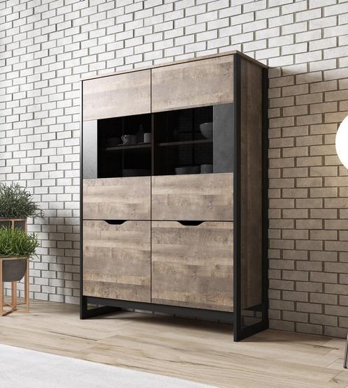 Vitrinekast - Grijs - Eiken - 108x40x150 - Glazen kast, Huis en Inrichting, Kasten | Vitrinekasten, 25 tot 50 cm, Nieuw, 150 tot 200 cm