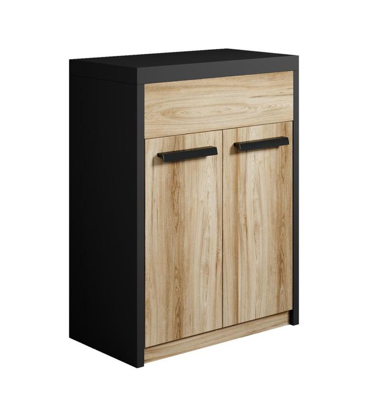 Badplaats Wastafelkast Adam 60 cm - Zwart met Eiken, Huis en Inrichting, Badkamer | Badkamermeubels, Nieuw, Verzenden