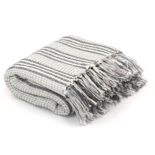 vidaXL Plaid strepen 220x250 cm katoen grijs en wit, Huis en Inrichting, Slaapkamer | Beddengoed, Grijs, Nieuw, Verzenden