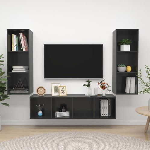 vidaXL 3-delige Tv-meubelset bewerkt hout hoogglans grijs, Huis en Inrichting, Kasten | Televisiemeubels, 25 tot 50 cm, Nieuw