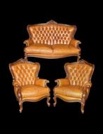 Zitgroep (3) - Hout, Leder - Vintage Chesterfield, Antiek en Kunst
