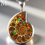 Zilveren hanger met Cleoniceras ammoniet en ammolit inleg -, Verzamelen, Mineralen en Fossielen
