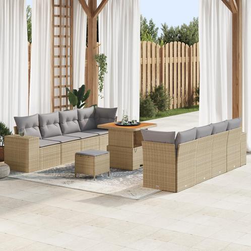 vidaXL 11-delige Tuinbank Set met Kussens in Beige, van, Tuin en Terras, Tuinsets en Loungesets, Nieuw, Verzenden