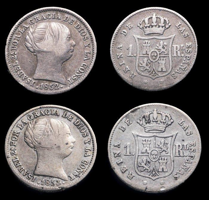 Spanje. Isabel II. Real Madrid 1852 / Barcelona 1853 Lote de, Postzegels en Munten, Munten | Europa | Niet-Euromunten
