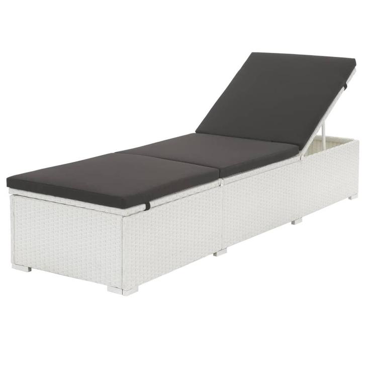 vidaXL Ligbed met zwart kussen poly rattan wit, Tuin en Terras, Ligbedden, Nieuw, Verzenden