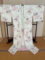 Japanse kimono, roze, waaierpatroon, zijde, uniek exemplaar,