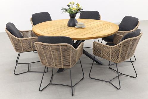 Taste Belmond naturel/Prado 160 cm. ronde tuinset - 7-delig, Tuin en Terras, Tuinsets en Loungesets, Tuinset, Nieuw, Hout, Verzenden
