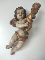 Snijwerk, Holzfigur - farbiger Engel mit Kerzenhalter -, Antiek en Kunst