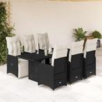 vidaXL 7-delige Bistroset met kussens poly rattan zwart, Verzenden, Nieuw, Rotan, 6 zitplaatsen