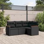 vidaXL 4-delige Loungeset met kussens poly rattan zwart, Tuin en Terras, Verzenden, Nieuw, Rotan, Loungeset