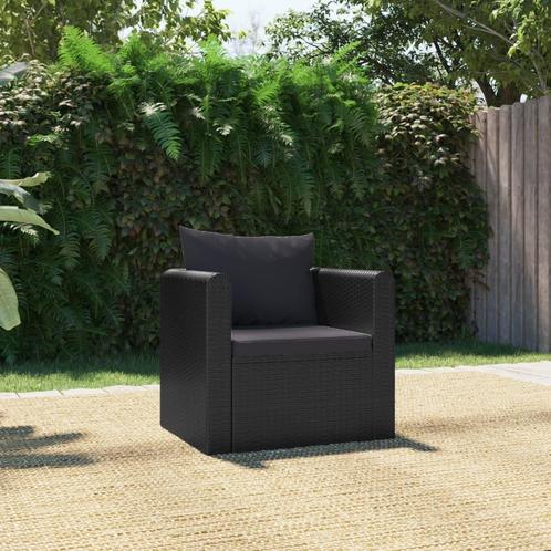 vidaXL Fauteuil met kussens poly rattan zwart, Tuin en Terras, Tuinsets en Loungesets, Nieuw, Rotan, Verzenden