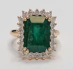 Emerald Diamond Ring - 18 karaat Geel goud - Ring - 5.90 ct