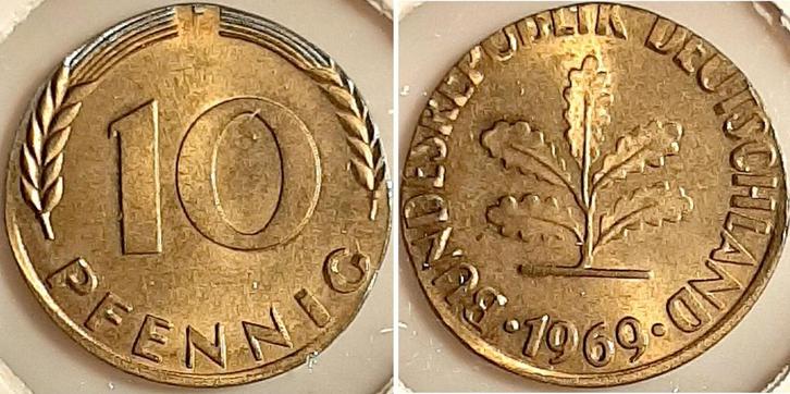 Duitsland Fehlpraegung 10 Pfennig 1969 F auf 5 Pfennig Ro..., Postzegels en Munten, Munten | Europa | Niet-Euromunten, Verzenden