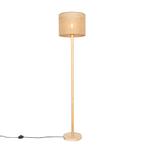 Landelijke vloerlamp hout met linnen kap naturel 32 cm -, Verzenden, Nieuw, Hout, Landelijk