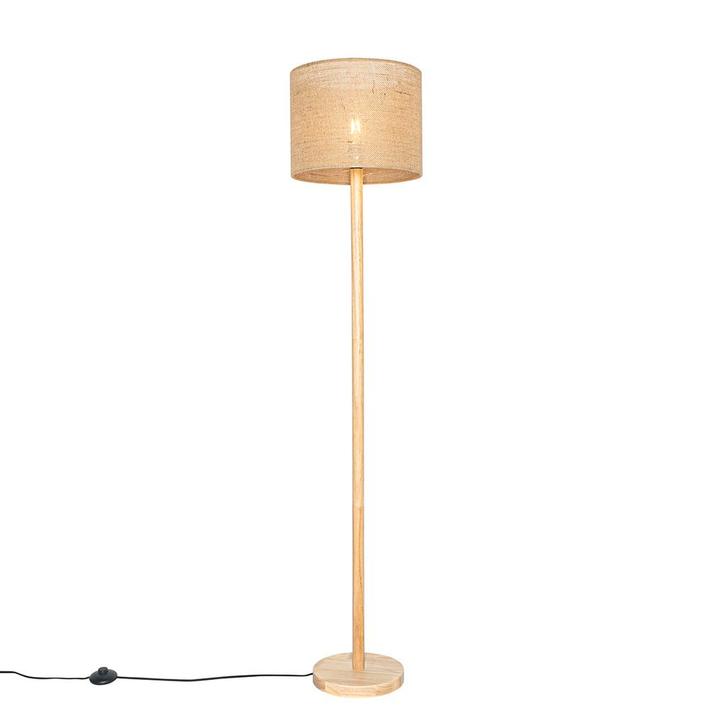 Landelijke vloerlamp hout met linnen kap naturel 32 cm -, Huis en Inrichting, Lampen | Vloerlampen, Nieuw, Hout, Verzenden