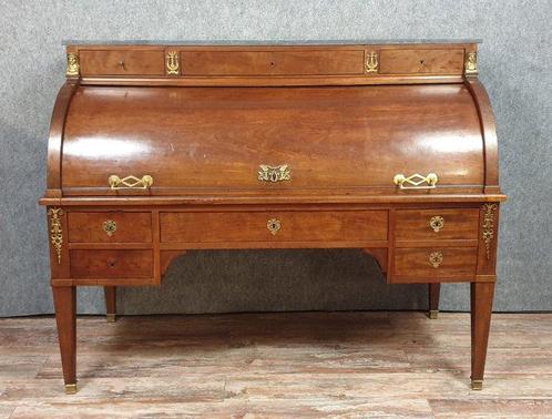 Bureau - Brons, Mahonie, Marmer - cilindertafel, Antiek en Kunst, Antiek | Overige Antiek