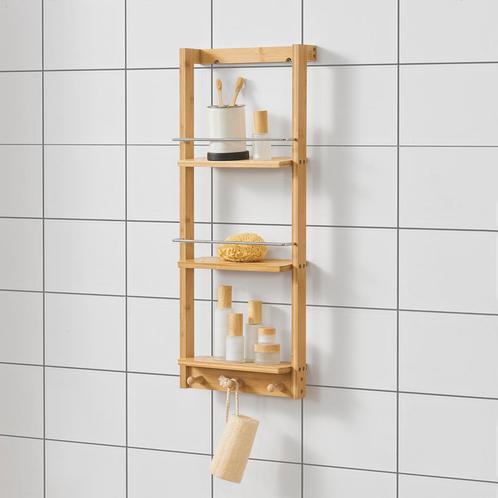 [en.casa] Wandrek Lidingö met 3 planken 28,5x10x70 cm bamboe, Huis en Inrichting, Badkamer | Badkamermeubels, Nieuw, Verzenden