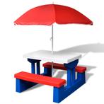 vidaXL Kinderpicknicktafel met banken en parasol meerkleurig, Tuin en Terras, Tuintafels, Nieuw, Kunststof, Verzenden