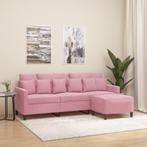 vidaXL Driezitsbank met voetenbank 180 cm fluweel roze, Huis en Inrichting, Banken | Bankstellen, Verzenden, 150 tot 200 cm, Stof