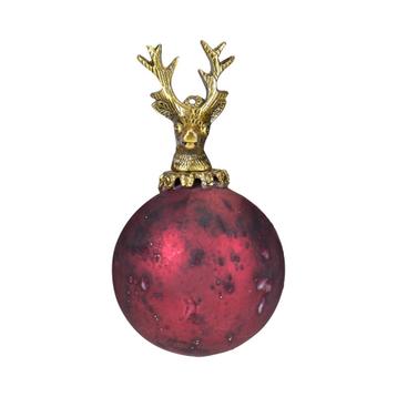 decoratie bal hert antiek rood 8cm beschikbaar voor biedingen