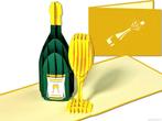 Champagne fles wijn glas jubileum nieuwjaar pop-up kaart, Nieuw, Verzenden