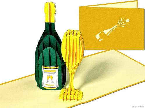 Champagne fles wijn glas jubileum nieuwjaar pop-up kaart, Diversen, Wenskaarten, Verzenden