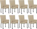 Set van 8 Leren eetkamerstoelen - met wieltjes en armleuning, Overige kleuren, Nieuw, Leer, Ophalen of Verzenden