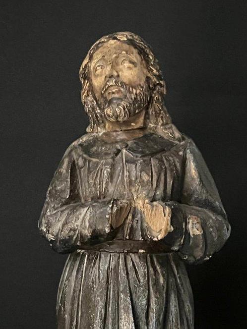 sculptuur, Saint en prière en bois polychrome - 48 cm - Hout, Antiek en Kunst, Kunst | Niet-Westerse kunst