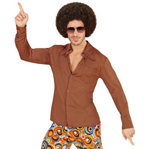 Disco 70S Blouse Bruin Heren, Kleding | Heren, Carnavalskleding en Feestkleding, Nieuw, Verzenden