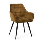 Eetkamerstoel velvet met armleuning - oker - 87x56.5x43 cm, Huis en Inrichting, Stoelen, Verzenden, Nieuw