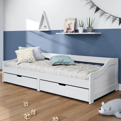 vidaXL Slaapbank met 2 lades IRUN 90x200 cm massief, Huis en Inrichting, Slaapkamer | Bedden, 90 cm, 200 cm, Wit, Eenpersoons