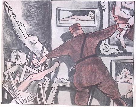 Het naakt uit de Duitse kunsthandel geweerd op spotprent, Antiek en Kunst, Kunst | Litho's en Zeefdrukken, Verzenden