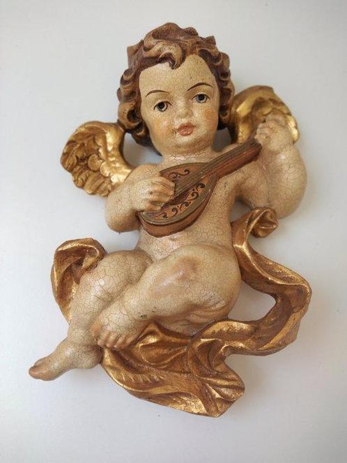 Snijwerk, Farbiger Engel mit Mandoline - Schutzengel -, Antiek en Kunst, Antiek | Boeken en Bijbels