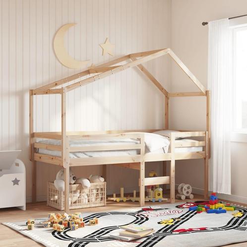 vidaXL Hoogslaper met dak massief grenenhout wasbruin 75x190, Huis en Inrichting, Slaapkamer | Bedden, Bruin, Nieuw, Hout, Verzenden
