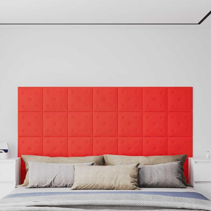 vidaXL Wandpanelen 12 st 1,08 m² 30x30 cm kunstleer rood, Doe-het-zelf en Verbouw, Platen en Panelen, Nieuw, Verzenden