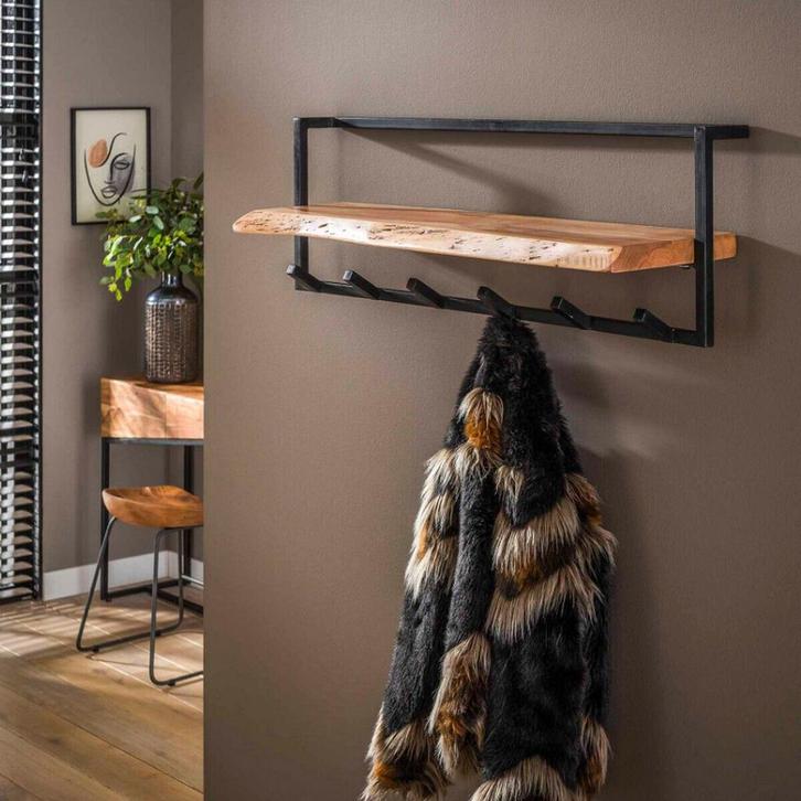 Fraaai Woody kapstok metaal met plank en 6 haken - OUTLET, Huis en Inrichting, Stoelen, Nieuw, Ophalen of Verzenden