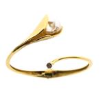 18 Krt. Gouden armband met barok parel en diamant; 0,03 c..., Sieraden, Tassen en Uiterlijk, Gebruikt, Overige kleuren, Ophalen of Verzenden