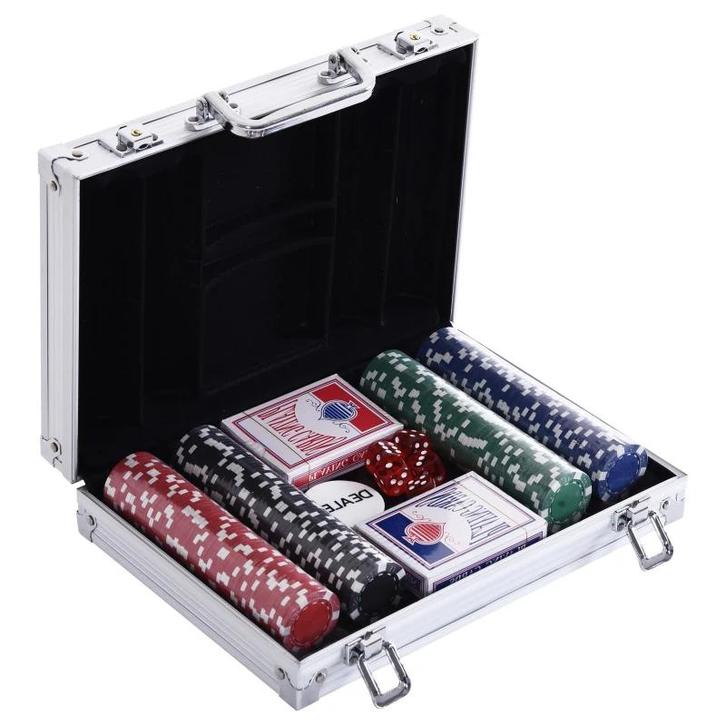 TRUUSK Pokerset 200 Pokerchips - 2x Pak Kaarten - 5x Dobbels, Sport en Fitness, Biljarten en Poolen, Nieuw, Verzenden