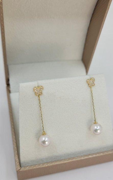 Oorbellen - 18 karaat Geel goud - 0.12ct. tw. - 6,5 mm Akoya, Sieraden, Tassen en Uiterlijk, Oorbellen