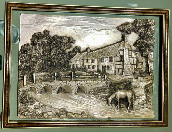 Marchetti - Reliëf, Hillside Manor & Bridge & Horse & Lush, Antiek en Kunst, Curiosa en Brocante