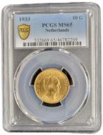 Gouden Wilhelmina 10 gulden 1933 MS65 gecertificeerd PCGS, Goud, Losse munt, Verzenden