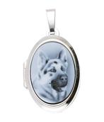 Zilveren Medaillon Herdershond blauw 2 fotos kettinghanger, Sieraden, Tassen en Uiterlijk, Verzenden, Nieuw