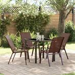 vidaXL Tuin Eetset 5 pcs Bruin Textilene en staal, Verzenden, Nieuw, Textileen